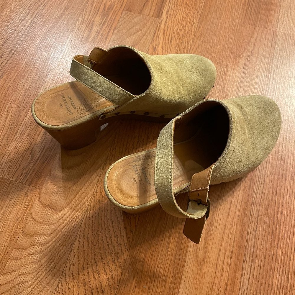 Sezane Tan Suede Clog Mules with Wood Heel - Picture 5 of 7
